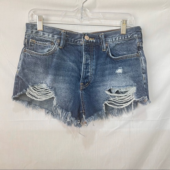 Free People We The Free Distressed Denim Shorts Button Fly Size 27 Feeling Good - Picture 2 of 9